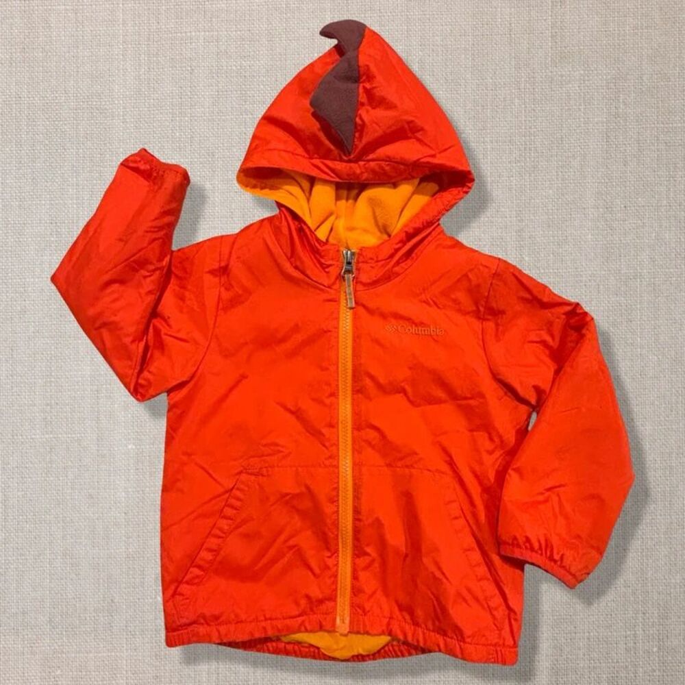 Columbia Boys 3T Orange Dinosaur Hooded Windbreaker Jacket Dino Spikes